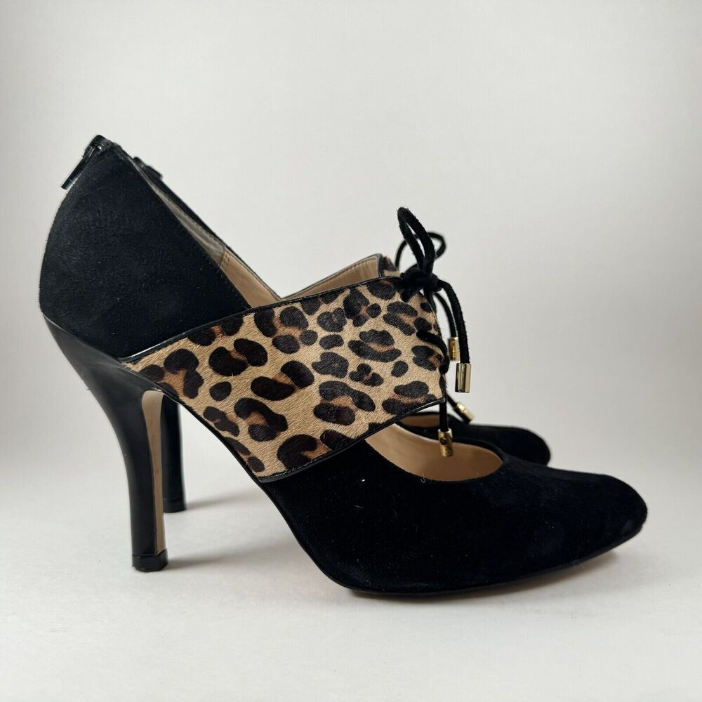 Leopard Calf Hair Lace Up Heels Mary‎ Jane Stiletto Pointed Pumps Size 8